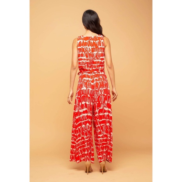 Eva Franco Anthropologie Red scribble print Wide leg Palazzo Style Jumpsuit - Picture 2 of 4